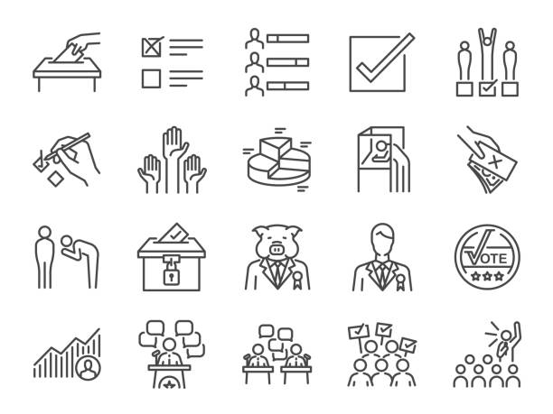 ilustrações de stock, clip art, desenhos animados e ícones de election line icon set. included icons as vote, campaign, candidates, ballot, elect and more. - campaign