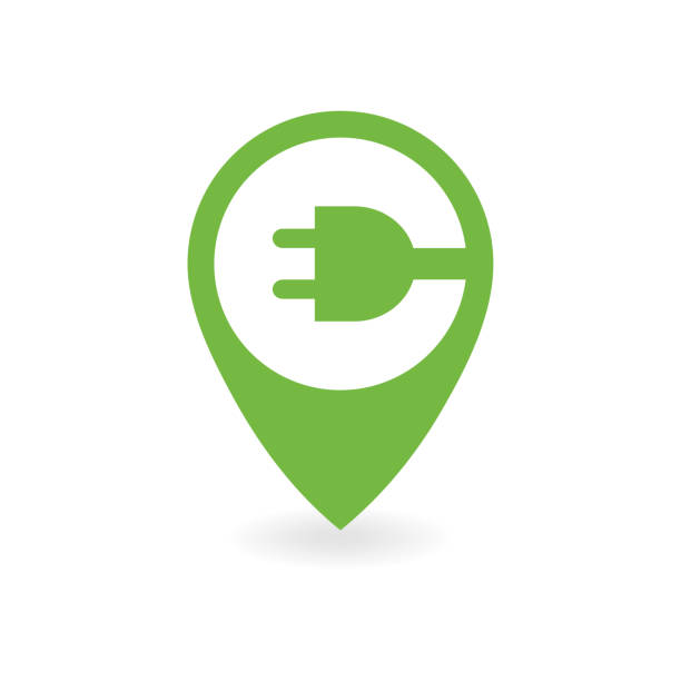 ilustrações de stock, clip art, desenhos animados e ícones de electric car charge station map pin. - electric car