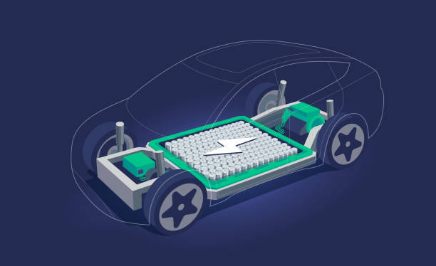 Electric car chassis with high energy battery cells pack modular platform. vector art illustration
