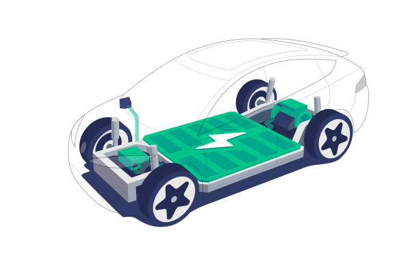 Electric car chassis with high energy battery cells pack modular platform. vector art illustration