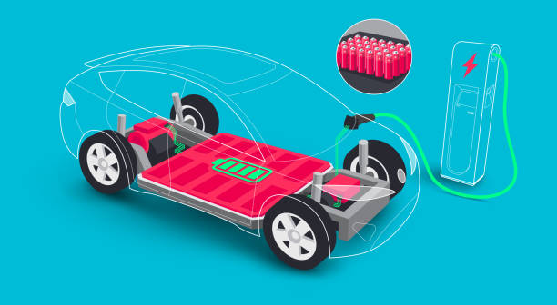 ilustrações de stock, clip art, desenhos animados e ícones de electric car platform board with battery pack cells inside underbody charging chassis module pack. - car charger