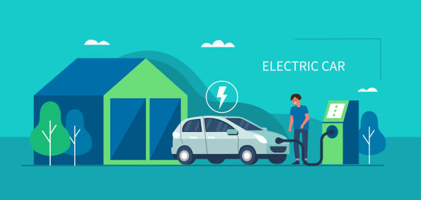 ilustrações de stock, clip art, desenhos animados e ícones de electric car - veículo elétrico