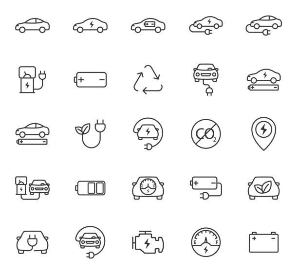 ilustrações de stock, clip art, desenhos animados e ícones de electric car web vector icons - carregar eletricidade