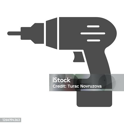 istock Electric drill solid icon, house repair concept, drill sign on white background, Electric hand drill icon in glyph style for mobile concept and web design. Vector graphics. 1264194363