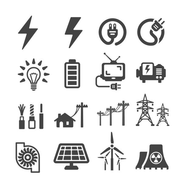 electric icon electric icon set,vector illustration electricity pylon stock illustrations