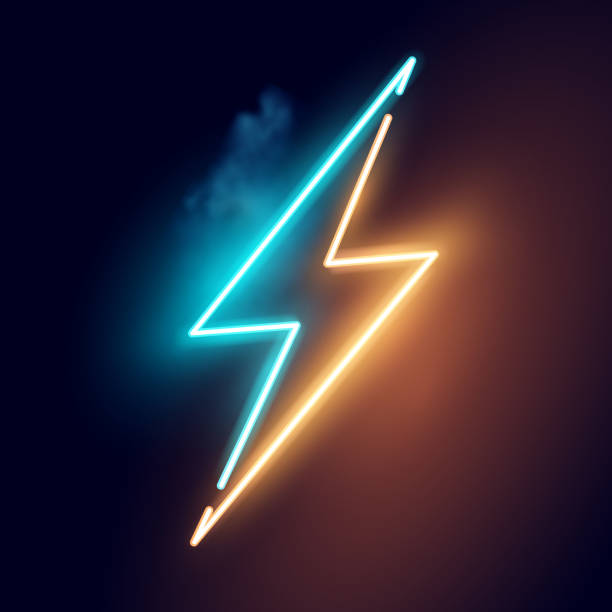 elektrische lightning bolt neon zeichen vektor - blitz stock-grafiken, -clipart, -cartoons und -symbole