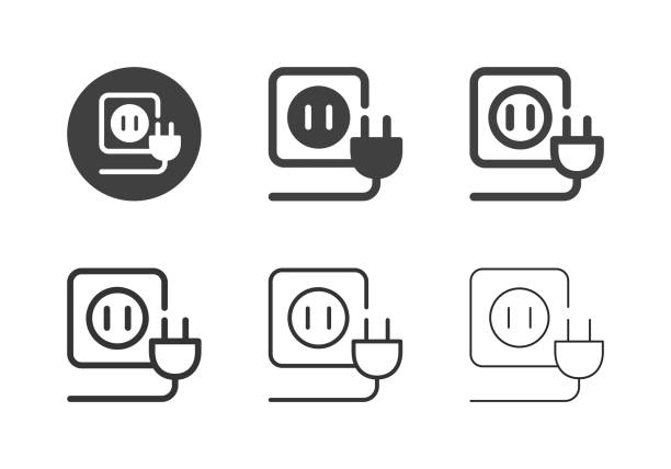 ilustraciones, imágenes clip art, dibujos animados e iconos de stock de iconos de enchufe eléctrico - serie múltiple - enchufe