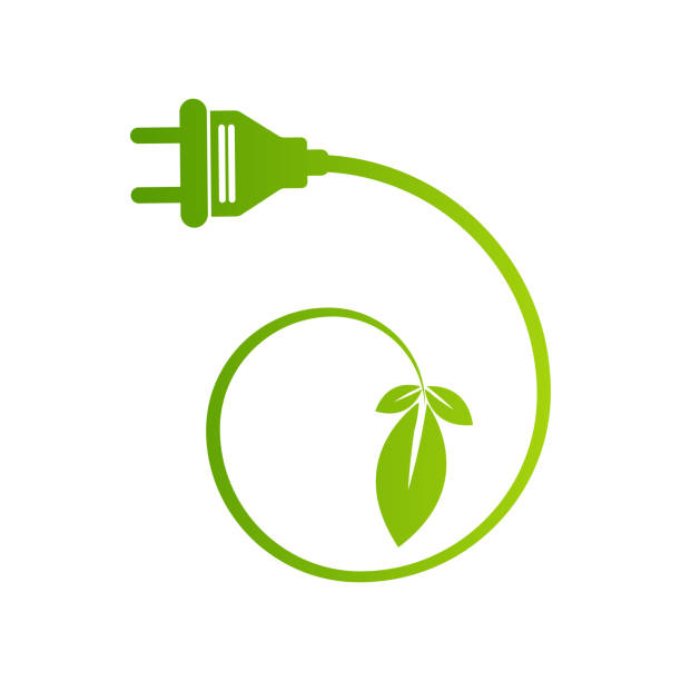 electric plug with green leaves. Green renewable innovative energy concept. Isolated illustration vector art illustration