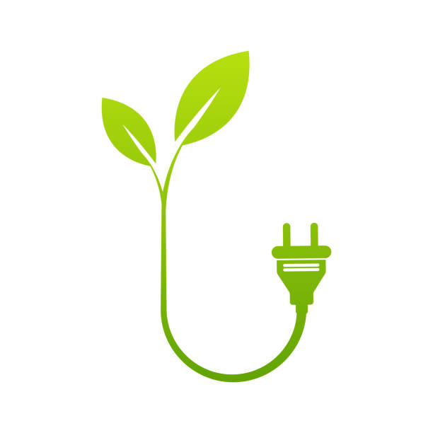 electric plug with green leaves. Green renewable innovative energy concept. Isolated illustration vector art illustration