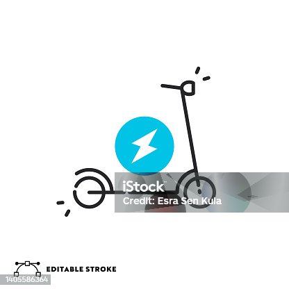 istock Electric Push Scooter Flat Dashed Line Icon with Editable Stroke 1405586364