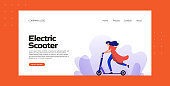 Electric Scooter Concept Vector Illustration for Landing Page Template, Website Banner, Advertisement and Marketing Material, Online Advertising, Business Presentation etc.