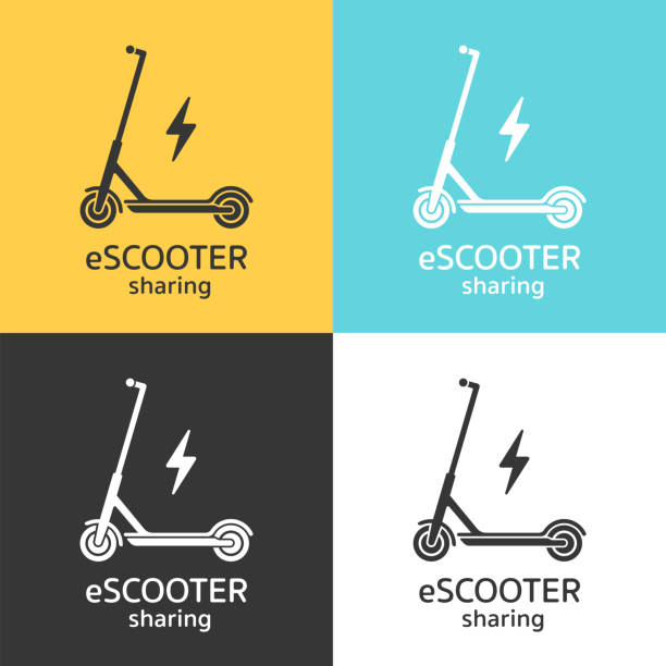 stockillustraties, clipart, cartoons en iconen met elektrische scooters delen icoon concept. - elektrische step