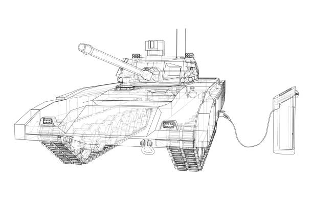 Electric Tank Charging Station Sketch. Vector Electric Tank Charging Station Sketch. Vector rendering of 3d. Wire-frame style. The layers of visible and invisible lines are separated military drawings stock illustrations