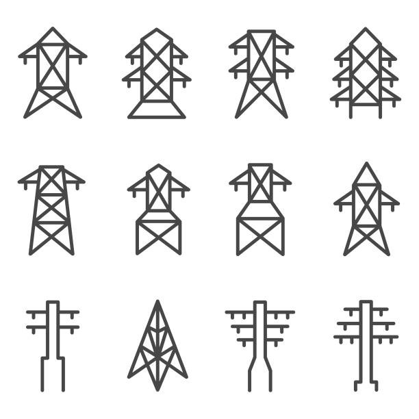 Electric tower icon set vector art illustration