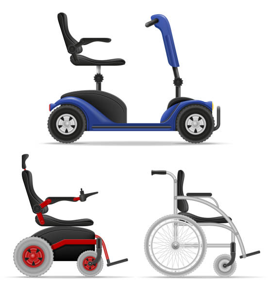 illustrazioni stock, clip art, cartoni animati e icone di tendenza di sedia a rotelle elettrica per disabili stock illustrazione vettoriale - electric scooter