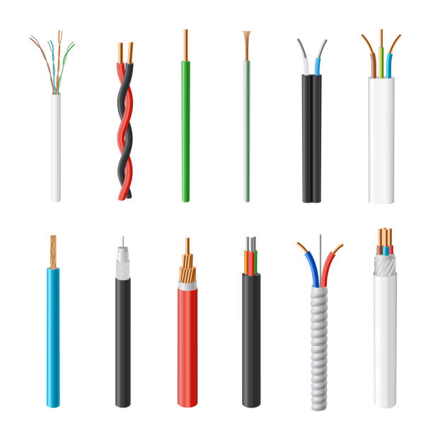 ilustraciones, imágenes clip art, dibujos animados e iconos de stock de juego de cables eléctricos, kit de cables industriales electrónicos - cable