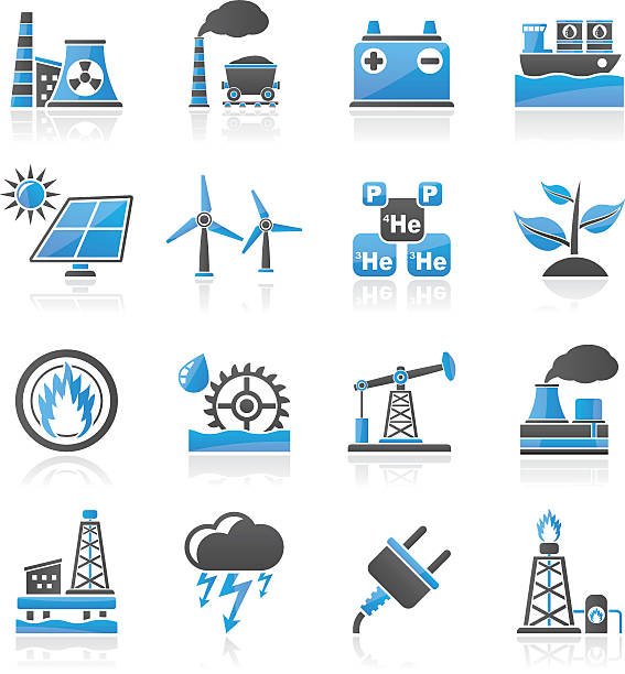 elektrizität und energy source symbole - icon renewable solar thermal energy stock-grafiken, -clipart, -cartoons und -symbole