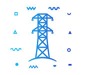 Electricity generation outline style icon design with decorations and gradient color. Line vector icon illustration for modern infographics, mobile designs and web banners.