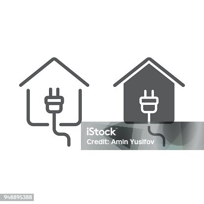 istock Electricity home line and glyph icon, real estate and home, plug sign vector graphics, a linear pattern on a white background, eps 10. 948895388