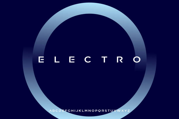 illustrazioni stock, clip art, cartoni animati e icone di tendenza di electro, un moderno design minimalista e futuristico del font dell'alfabeto - loghi streaming