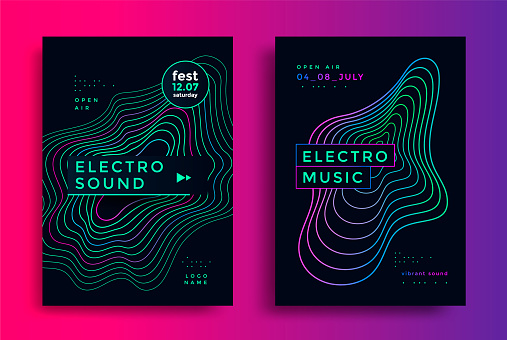 Electro summer wave music poster. Club party flyer