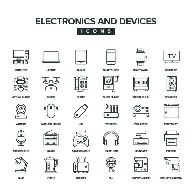 Electronic And Devices Line Icon Set Electronic And Devices Line Icon Set drone icons stock illustrations