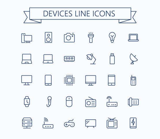 Electronic devices vector thin line mini icons set. 24x24 Grid. Pixel Perfect.Editable stroke. Electronic devices vector thin line mini icons set. 24x24 Grid. Pixel Perfect.Editable stroke. eps 10 internet cable stock illustrations