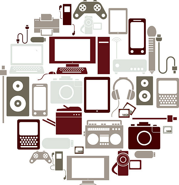 Electronic Icon Set A set of electronic goods.  mic stencil stock illustrations
