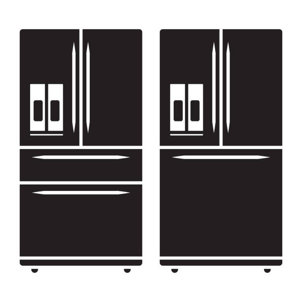 Electronic whirlpool refrigerators or fridge flat vector icon Electronic whirlpool refrigerators or fridge flat vector icon for apps or websites chest freezer stock illustrations