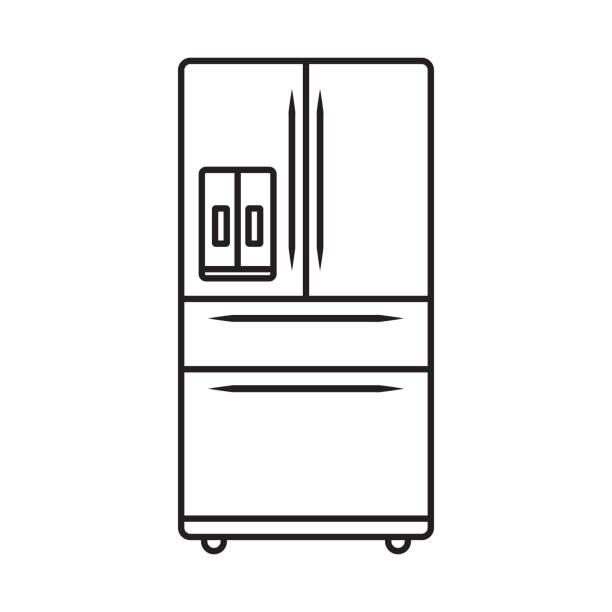 Electronic whirlpool refrigerators or fridge line art vector icon Electronic whirlpool refrigerators or fridge line art vector icon for apps or websites chest freezer stock illustrations
