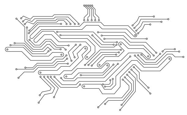 전자 보드. 회로 기판 전자 하이테크 패턴. 벡터 추상 컴퓨터 칩. 블랙 흑백 배경 - 회로판 stock illustrations