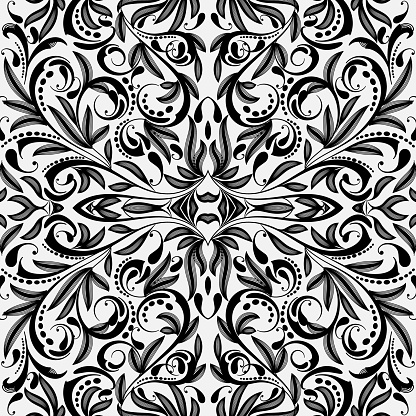 Elegance Black And White Paisley Seamless Pattern Vector Monochrome ... Vintage Swirl Patterns