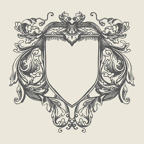 Elegant baroque ornate. Coat of Arms Vector vintage border frame engraving with retro ornament pattern in antique baroque style decorative design. Elegant baroque ornate. Curves engraving frames. Coat of Arms french culture stock illustrations