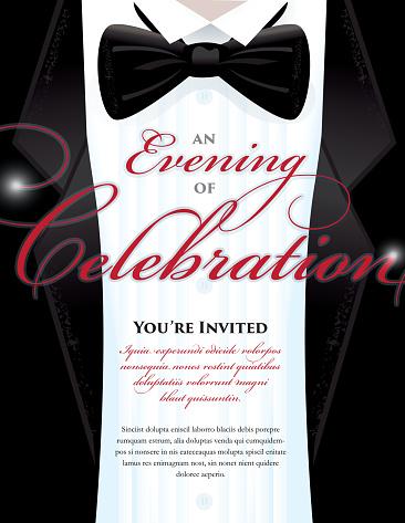 Elegant Black Tie Event invitation template with tuxedo design