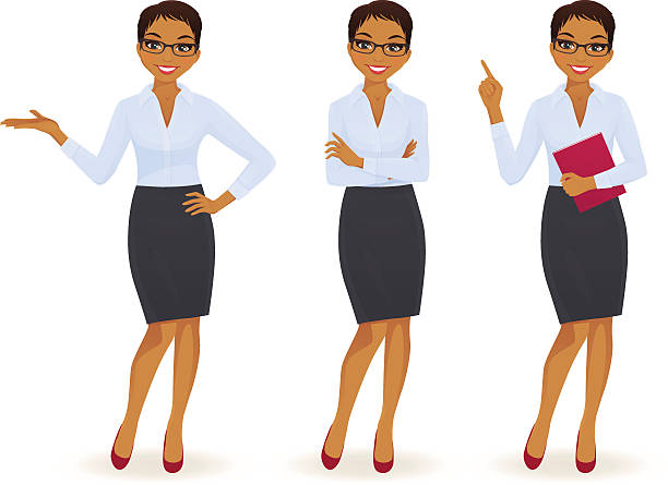 Elegant business woman in different poses Elegant business woman in different poses short hair stock illustrations