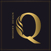Vector illustration of Elegant Capital letter Q. Graceful Royal Style. Calligraphic Beautiful Logo. Vintage Gold Drawn Emblem for Book Design, Brand Name, Business Card, Restaurant, Boutique, Hotel