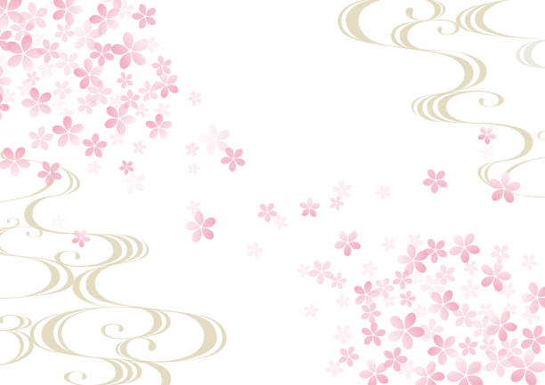 エレガントな桜と波のパターン - 桃の花点のイラスト素材／クリップアート素材／マンガ素材／アイコン素材
