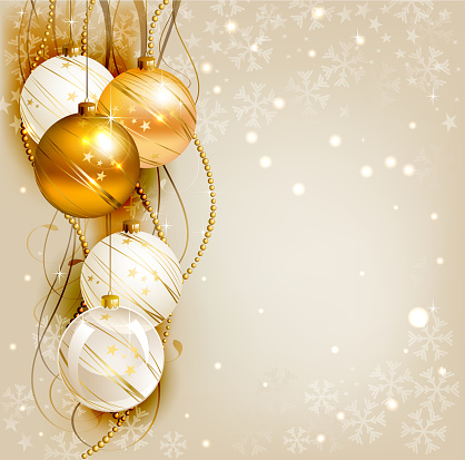 Elegant Christmas Background With Gold And White Evening Balls Stock ...