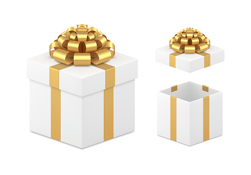 Elegant clean design template festive gift box with open and closed cap set realistic vector