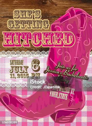 istock Elegant Cowgirl or country western bachelorette party invitation design template 536028289