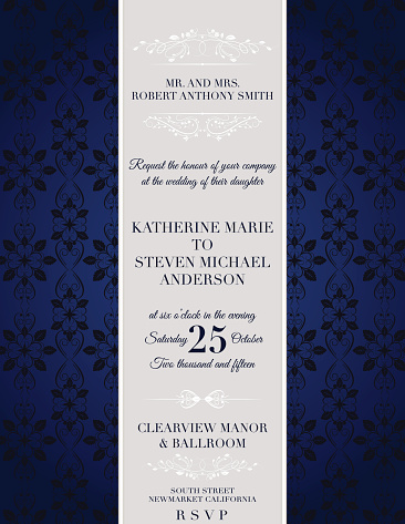 Elegant damask Wedding Invitation Template