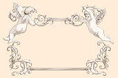 istock Elegant frame with cupids in old engraving style. Decorative element for weddings, Valentine`s day and other holidays. 1358071884