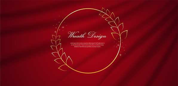Elegant golden luxury frame with light effects. Glowing banner with laurel wreath