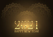 Elegant Happy New Year background with a decorative mandala design