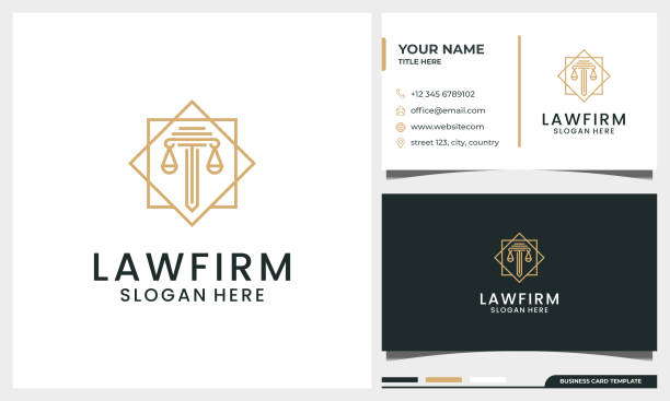 Elegant Law firm, attorney, pillar logo design with line art style and business card template Elegant Law firm, attorney, pillar logo design with line art style and business card template lawyer stock illustrations