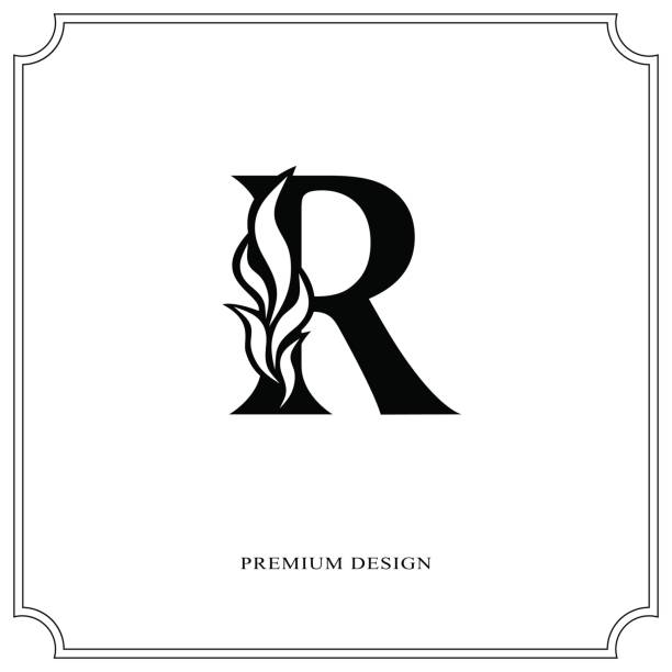 Elegant Letter R Graceful Style Calligraphic Beautiful Sign Vintage Drawn Emblem For Book