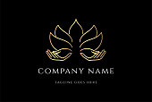 istock Elegant Luxury Golden Lotus Flower with Pray Hand for Yoga Meditation Logo Design Vector 1358586871