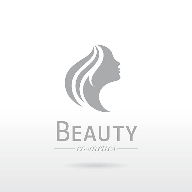 Elegant luxury logo. Beautiful young woman face with long hair Elegant luxury logo with beautiful face of young adult woman with long hair. Sexy symbol silhouette of head with text lettering beauty silhouettes stock illustrations