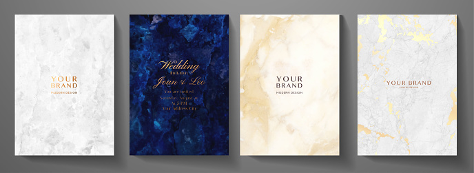 Elegant marble texture set. Vector background collection with black, navy blue pattern for cover, invitation template
