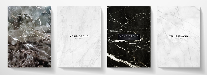 Elegant marble texture set. Vector background collection with black, white line pattern